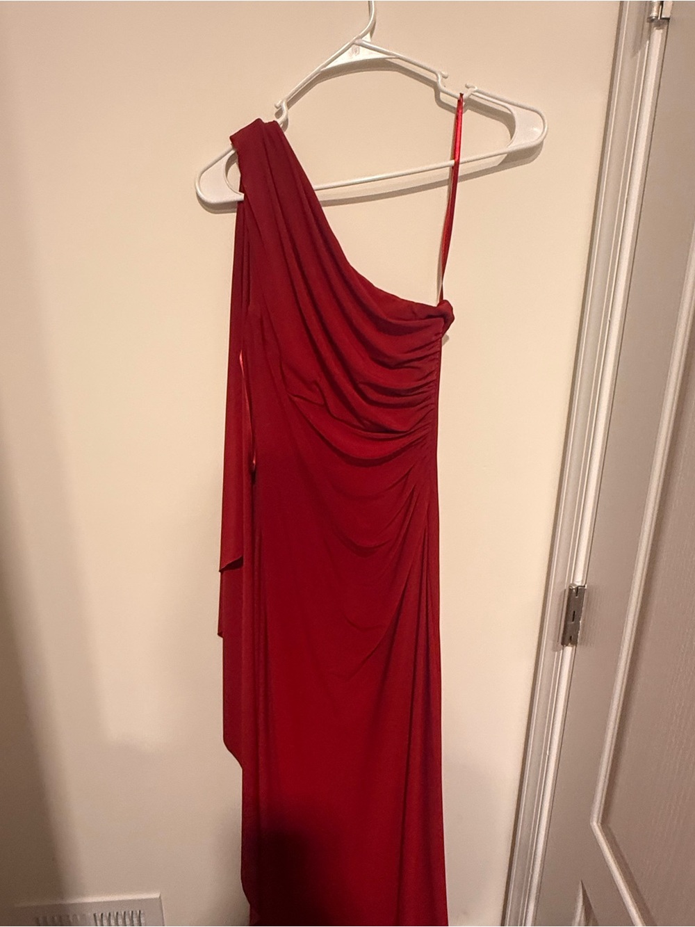 Ralph Lauren Crimson One-Shoulder Draped Evening Gown